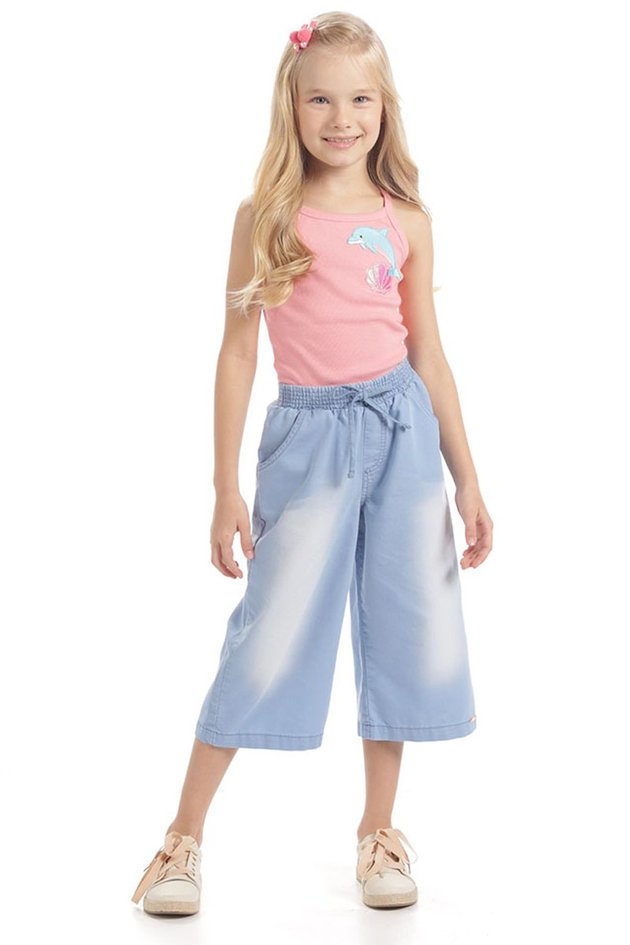 Calça Infantil Feminina em Jeans Wide Leg