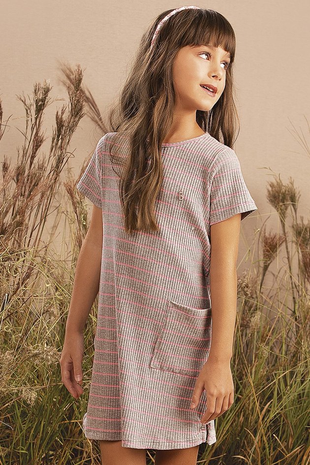 Vestido Infantil Menina em Malha Canelada