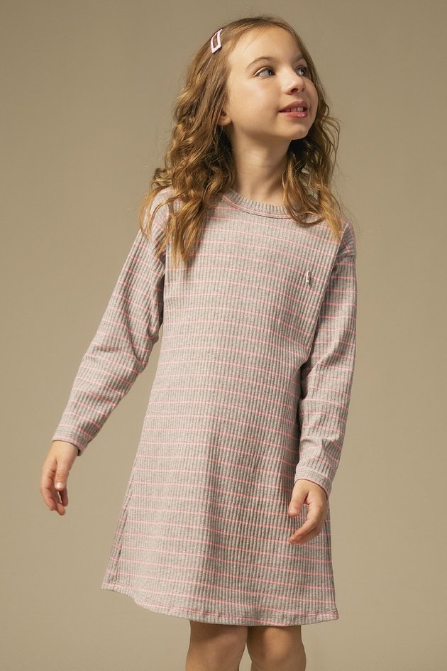 Vestido Menina Infantil em Malha Canelada