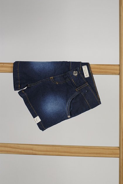 8107 short moda infantil menina bugbee verao jeans moletom azul bolso frente