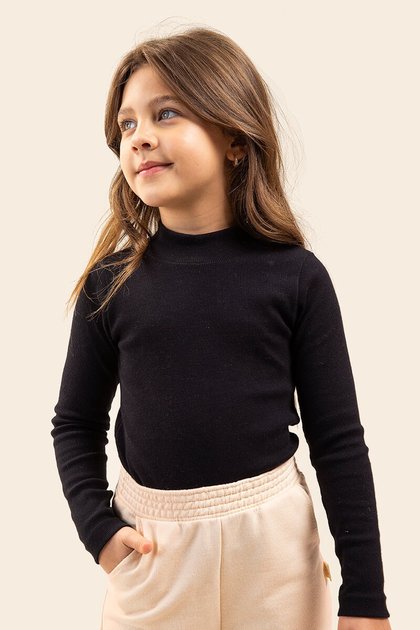 40007 blusa ribana canelado moda infantil menina preto frente