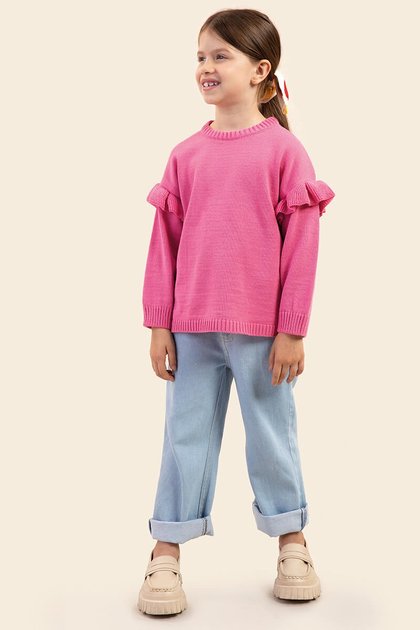 40049 calca jeans moda infantil unissex azul claro frente menina