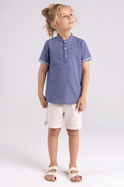 13829 bata chambray moda infantil menino marinho frente