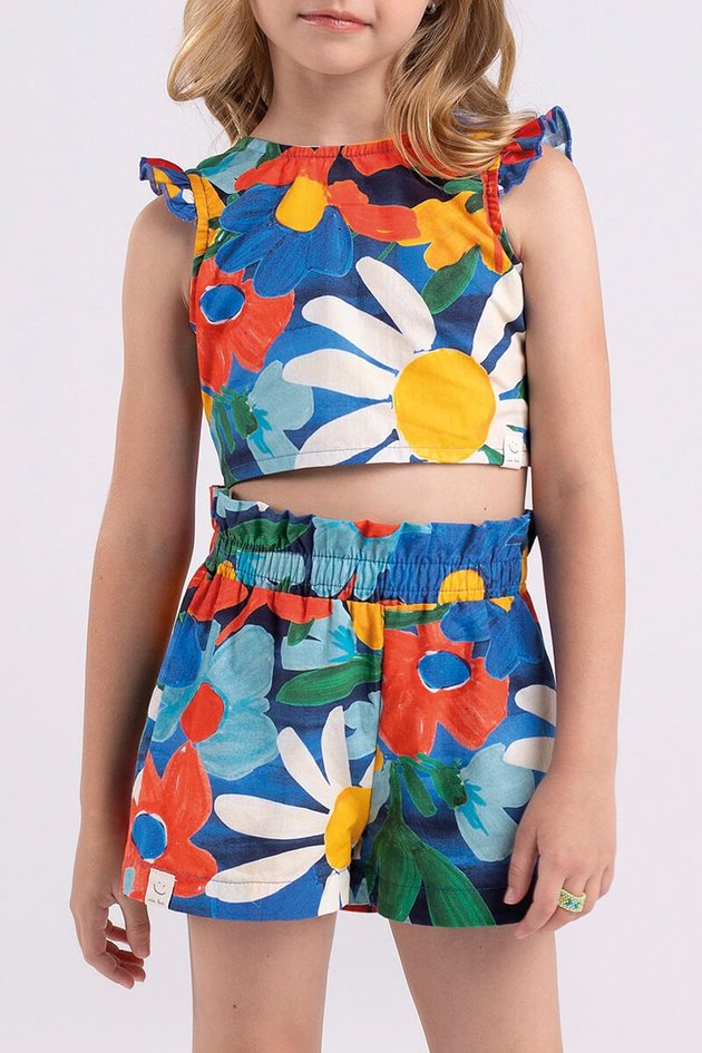 13680cj conjunto blusa short moda infantil menina nautico artesanal zoom