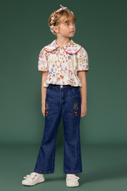 14367 bata infantil menina tricoline floral frente