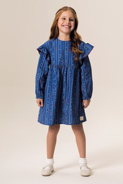 Vestido Infantil Manga Longa Tricoline